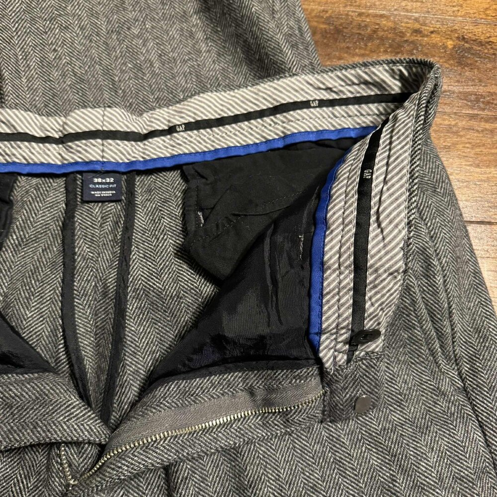 VTG Gap Wool Herringbone dress pants slacks Mens 38X32 Classic Fit Gray - Picture 8 of 11